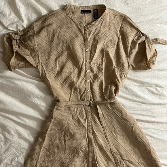 Apostrophe Shift Knee Length Striped Button-Up Dress - Picture 2 of 6